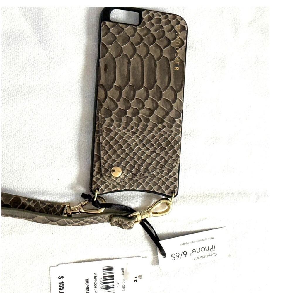 Bandolier Luxury Crossbody iPhone 6/6S Leather Phone Case - Taupe/Gold NWT